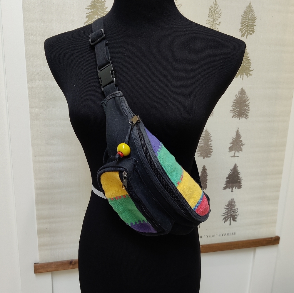 Vintage Black Multi-Color Woven Waist Bag - Picture 2 of 11